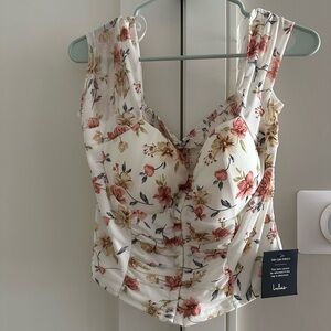 Lulu's Floral Print Top in Pink and Cream